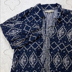 LOFT Buttoned Long Sleeve Paisley Blouse - Women’s Boho Collared Medium Top